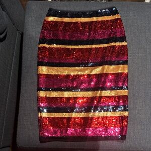 Trina Turk Sequin Striped Skirt - Red, Gold, Black